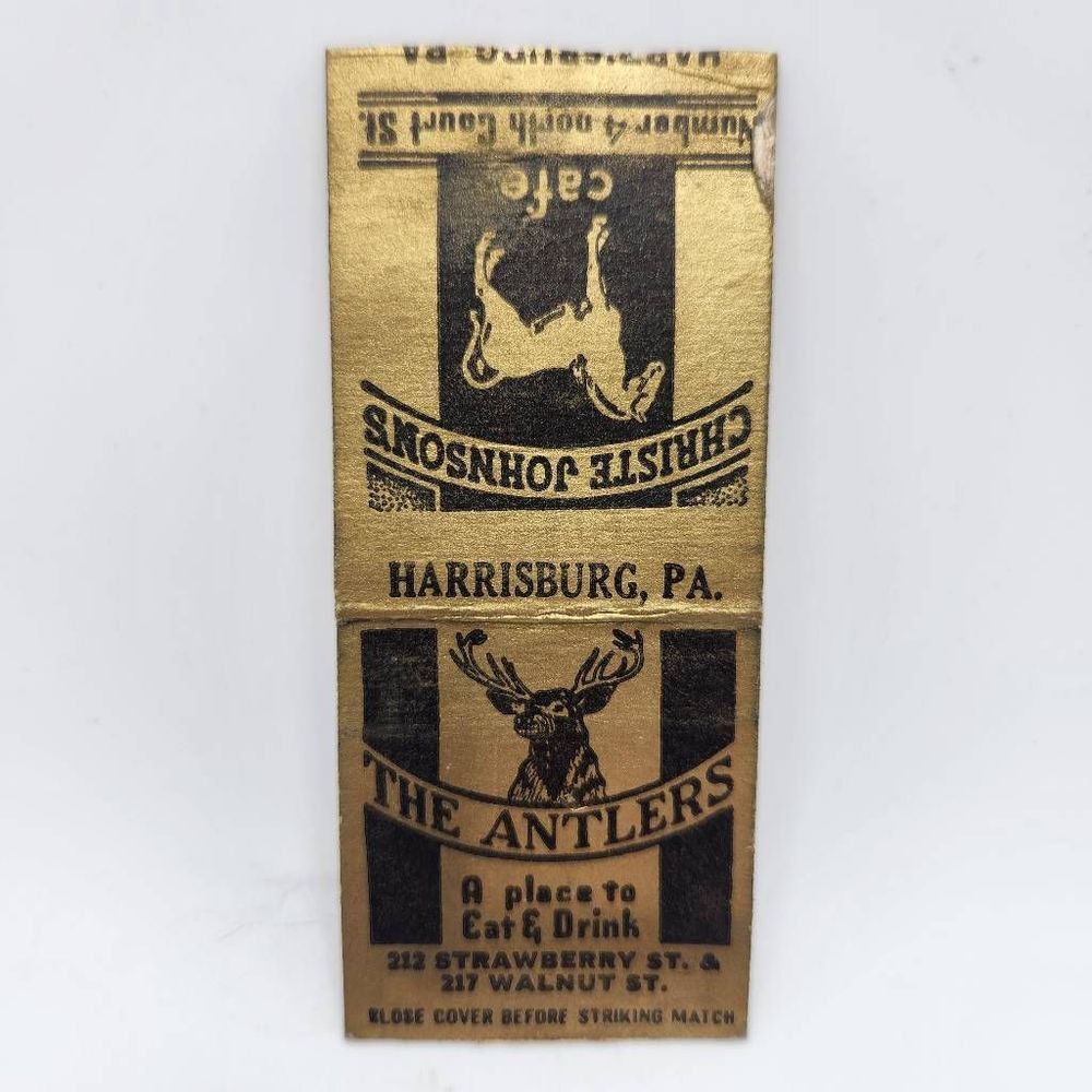 Vintage Bobtail Matchcover The Antlers & Christe Johnson's Cafe Harrisburg Penns